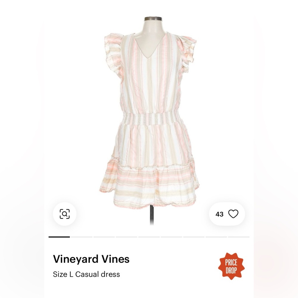 Vineyard Vines Pink and White Striped dress size L